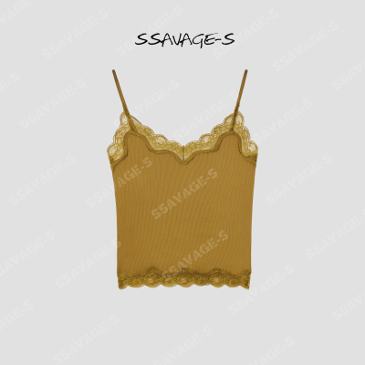 SSAVAGE女装“焦糖巷”氛围感蕾丝螺纹修身吊带