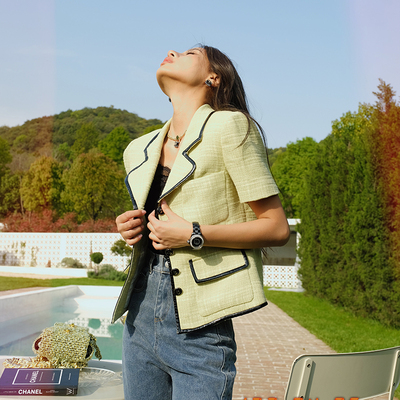 进口小香呢静谧绿高贵西服