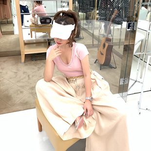 休闲宽松显瘦麻料长裤 CAN夏季 时尚 帅气百搭阔腿裤 子女 新款