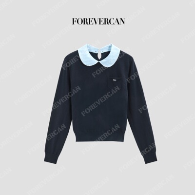 CAN秋季新款拼色彼得潘领毛衣