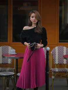 时尚 新品 套装 女 百褶半身裙气质两件套 白色软糯毛衣 CAN冬季