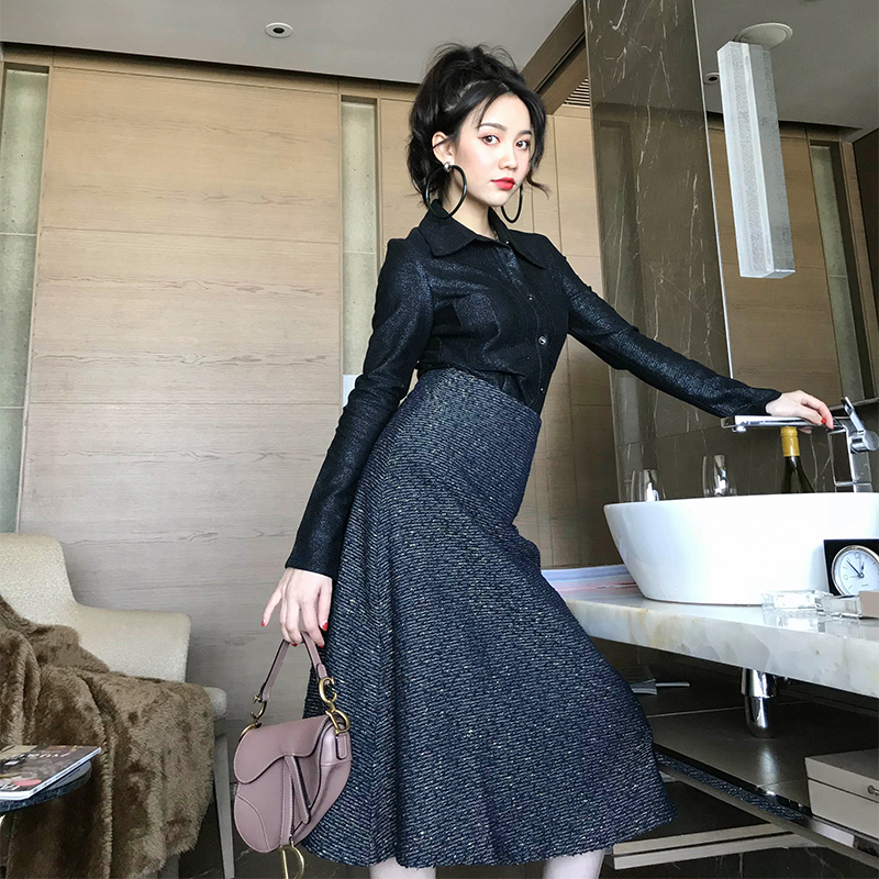 can法式少女衬衫黑色两件套装