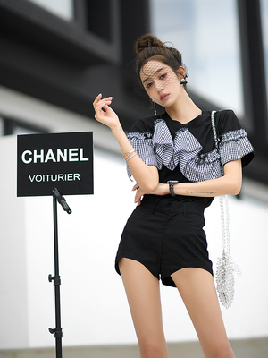 拼接装饰小众短袖T恤上衣女