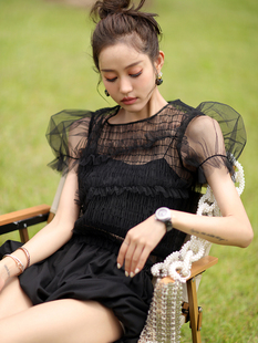 显瘦短款 小性感微透蕾丝小众设计感修身 上衣女 新款 CAN夏季