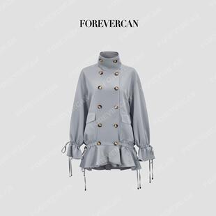 Forevercan女装“格拉斯”立领双排扣抽绳风衣连衣裙外套