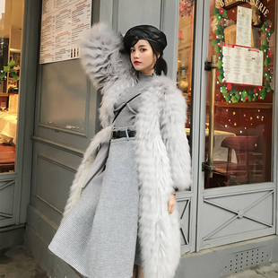 CAN秋冬季 气质复古双面呢格子百搭显瘦高腰半身长裙女 新款