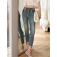 显瘦百搭小脚九分裤 CAN夏季 不规则牛仔裤 女修身 新款 高腰薄款