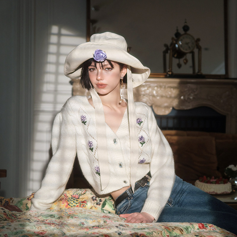 Forevercan女装2023春夏新款法式复古名媛针织开衫慵懒风时髦上衣,女装/女士精品,毛针织衫,淘宝优惠券,粉丝福利购,淘宝优惠卷