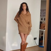 米拉贝尔 CAN 青果领蝙蝠袖 针织毛衣连衣裙