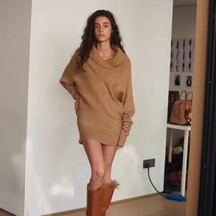 青果领蝙蝠袖 CAN 米拉贝尔 针织毛衣连衣裙