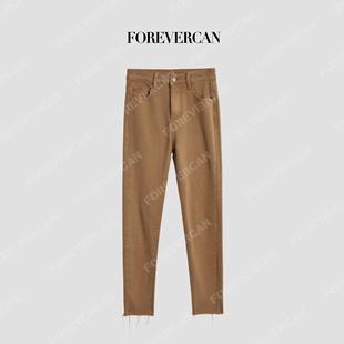 Forevercan女装2026新款都市简练经典立裁加绒直筒小脚牛仔裤
