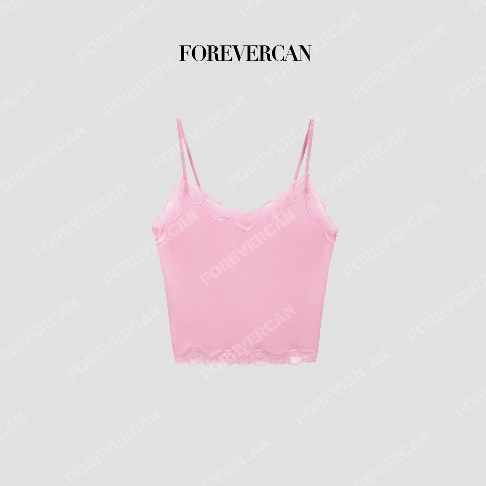 Forevercan女装“偏爱”法式蕾丝拼接细吊带上衣图片