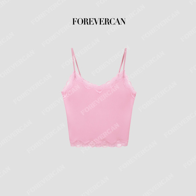 Forevercan女装“偏爱”法式蕾丝拼接细吊带上衣