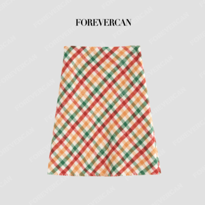 CAN立裁羊毛呢修身格纹半身裙