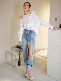 设计感小众白色拼接假两件衬衫 法式 女背心上衣 新款 CAN夏季