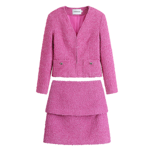 气质玫红色短裙 粗花呢高腰a字半身裙时尚 forevercan2020冬季 新款