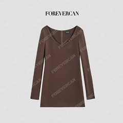 Forevercan女装2025新款腰精法则简约桃心领显瘦打底厚织连衣裙