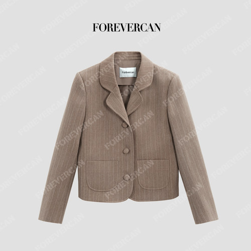 Forevercan女装“布鲁内尔”立裁复古细条纹短款西装外套