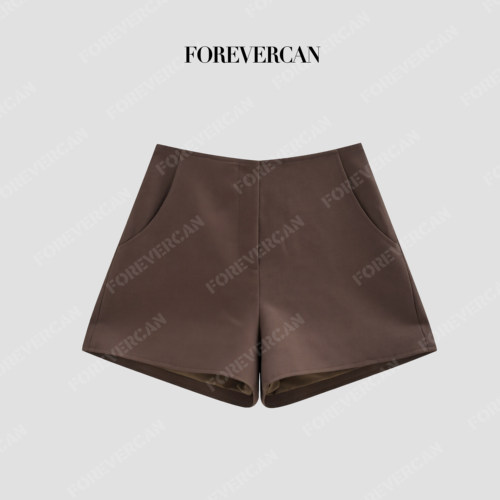 Forevercan女装“可可小姐”咖色无腰头隐形拉链A字短裤