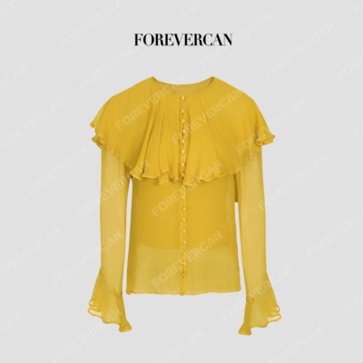 CAN早秋新款荷叶边斗篷轻薄衬衣