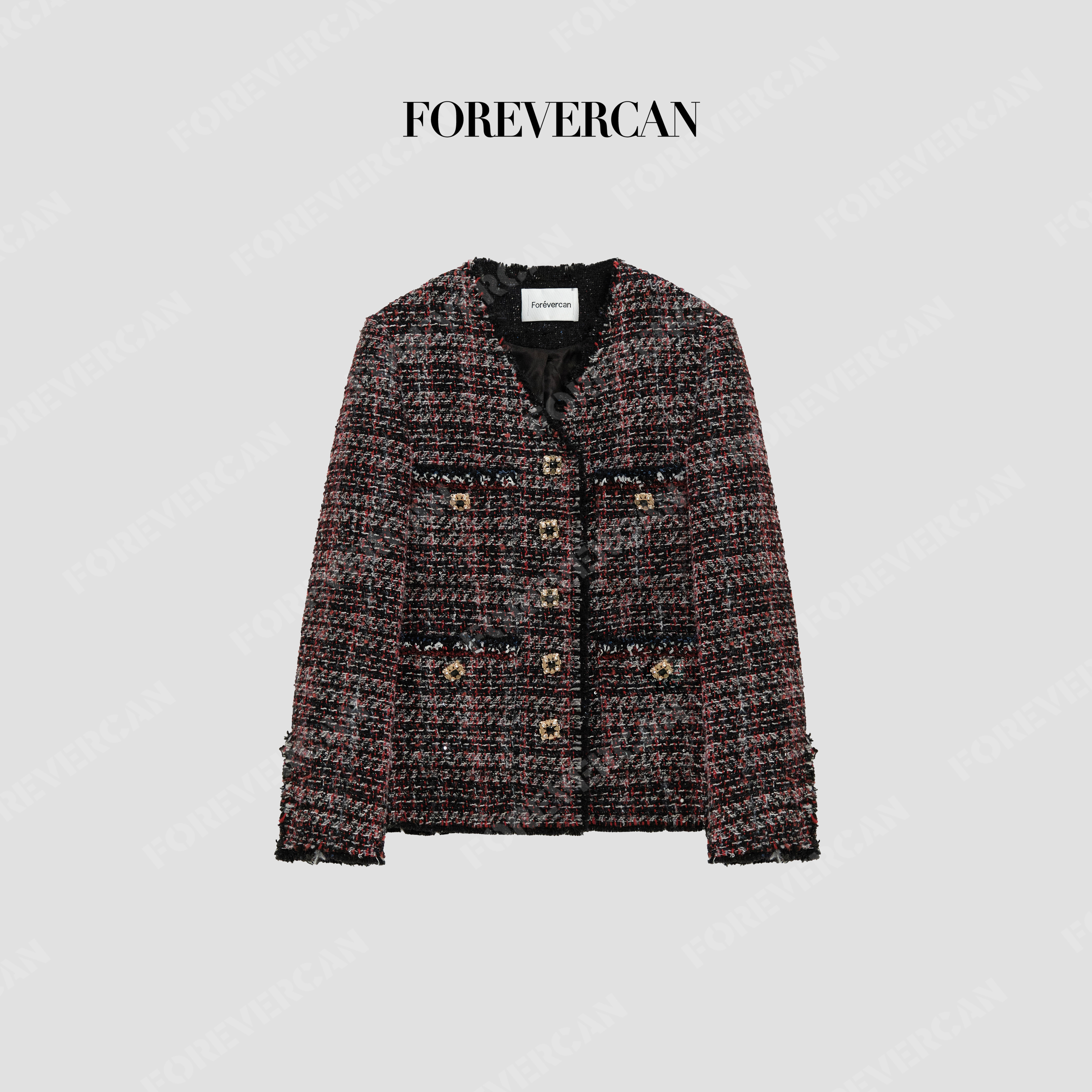 Forevercan“查令十字街”客定小香编织感粗花呢西装外套
