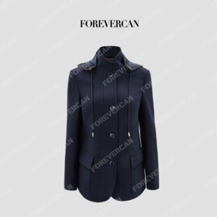Forevercan女装2026新款霍巴思经典立裁高比例澳洲羊毛呢兜帽外套