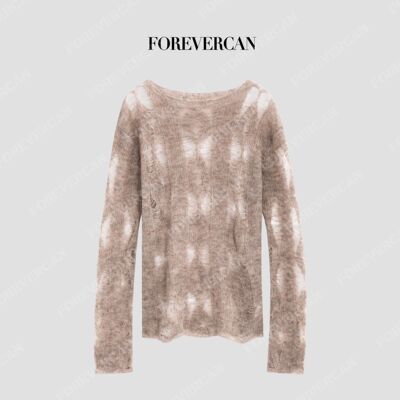 Forevercan女装“暮光拓印”初剪极幼马海毛羊毛手工镂空透视罩衫