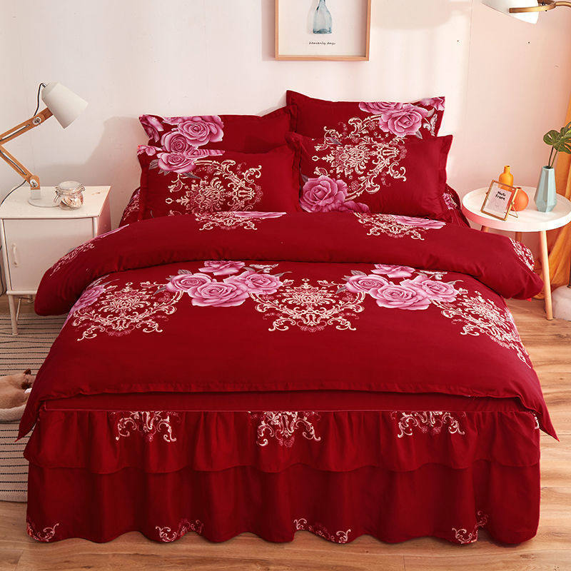 简约加厚磨毛斜纹床裙四件套四季套件1.8米床单被套网红热卖2床品