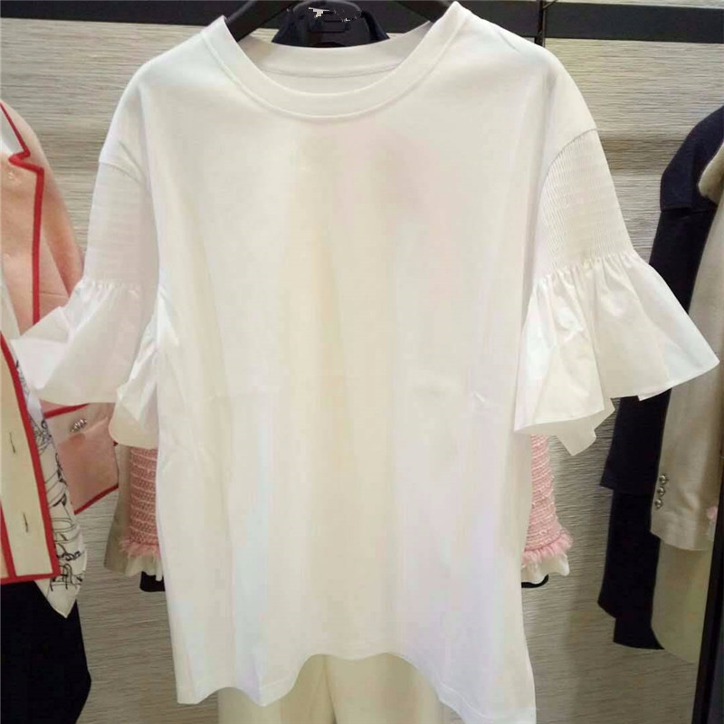 新颖哥弟特2018夏装新款正品国内代购显瘦百搭圆领喇叭袖T恤女装