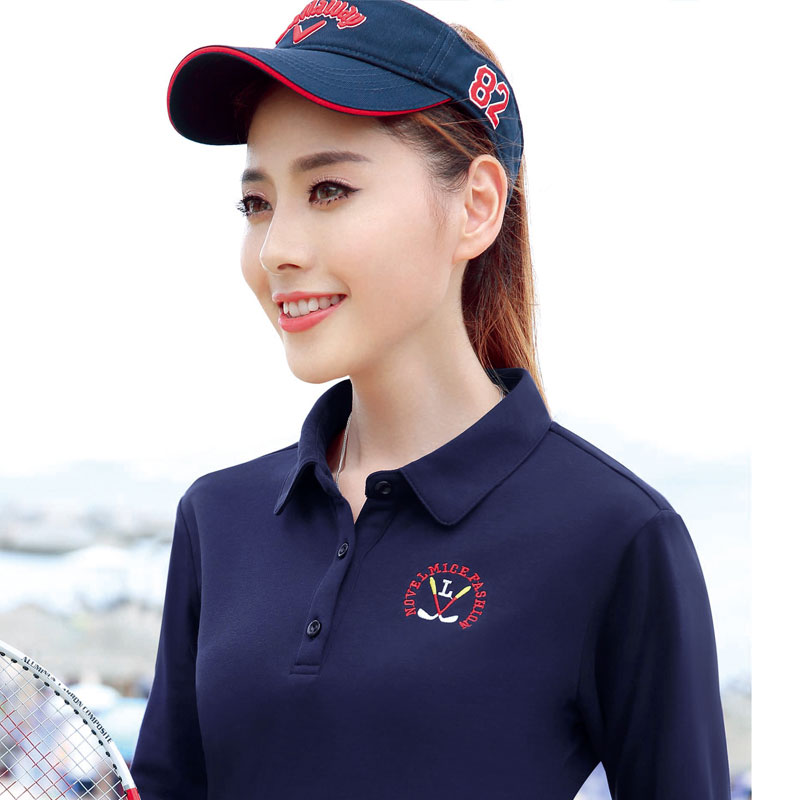 2025新款纯棉翻领长袖t恤女 春秋季大码宽松中老年运动打底polo衫