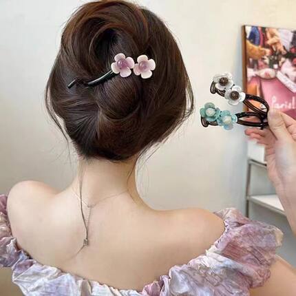复古气质花朵一字发夹女2025新款后脑勺盘发抓夹扭扭夹子头饰