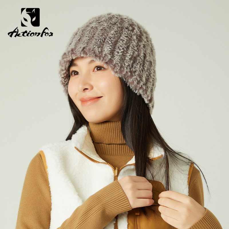 快乐狐狸帽子冬款女时尚针织渔夫帽毛绒帽冬帽毛线帽子潮633-5592