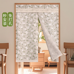 新 布艺门帘半帘隔断帘卧室厨房遮挡帘免打孔纱帘厨柜帘免打孔法式