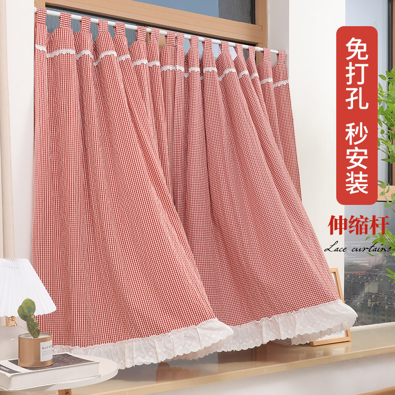 棉布小格子窗帘门帘隔断帘不透人