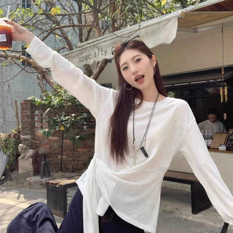 设计感小众绑带薄款长袖T恤女
