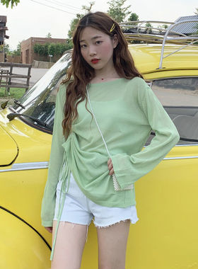 夏季薄款沙滩防晒衫2025新款宽松显瘦紫色上衣女冰丝长袖t恤ins潮