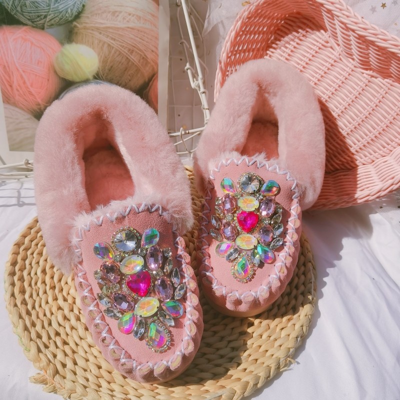 原创设计新品水晶水钻平底圆头雪地靴时尚防水粉色短靴牛皮女棉鞋,女鞋,乐福鞋（豆豆鞋）,淘宝优惠券,粉丝福利购,淘宝优惠卷