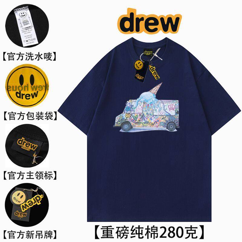 DREW新款韩版笑脸冰淇淋美式FOG短袖t恤男夏季纯棉情侣上衣女打底
