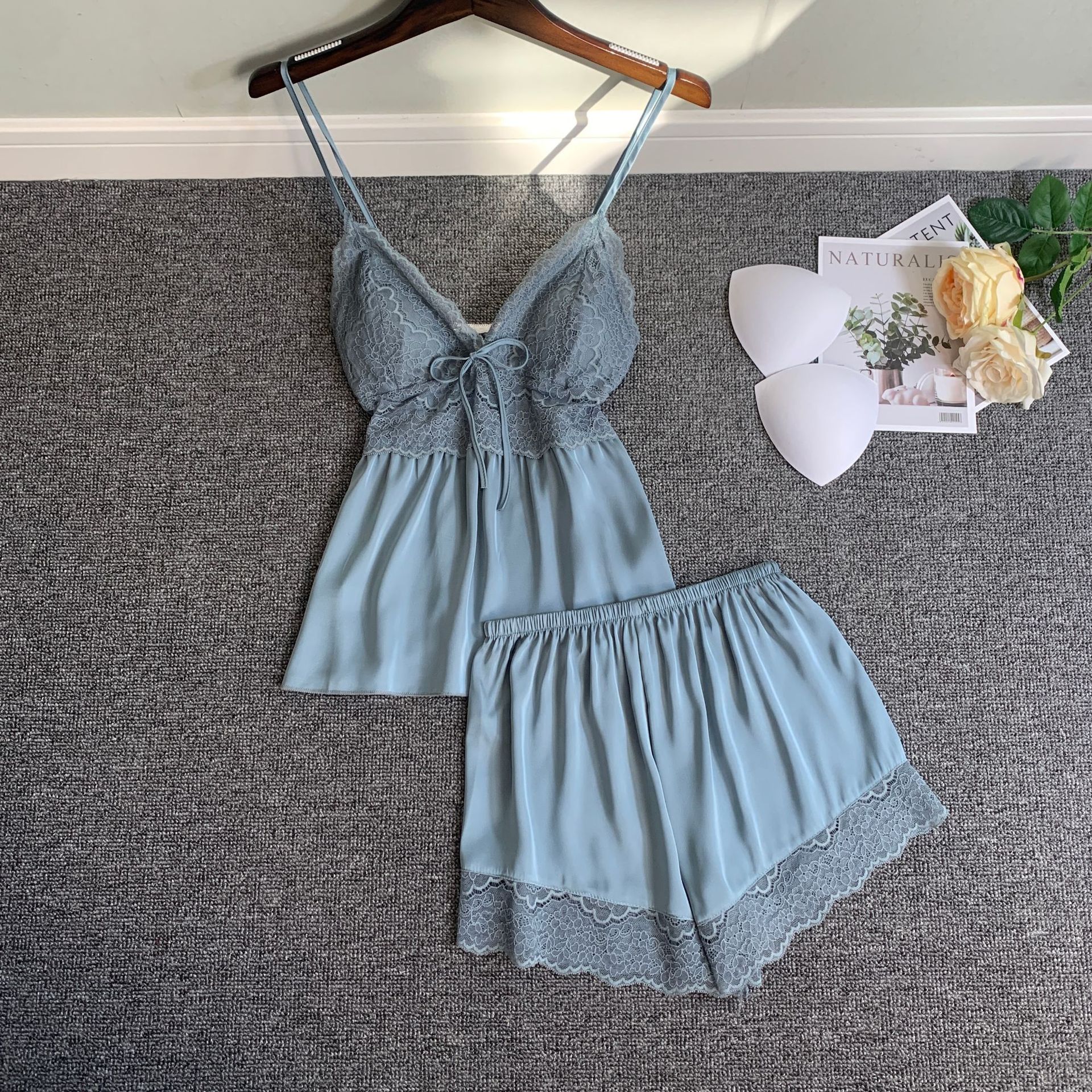 女睡袍纯欲蕾丝睡衣两件套 Womens Lace Seductive Sleepwear Set