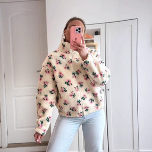 短外套女碎案高领夹克时尚休闲外套女日常百搭通勤 flower jacket