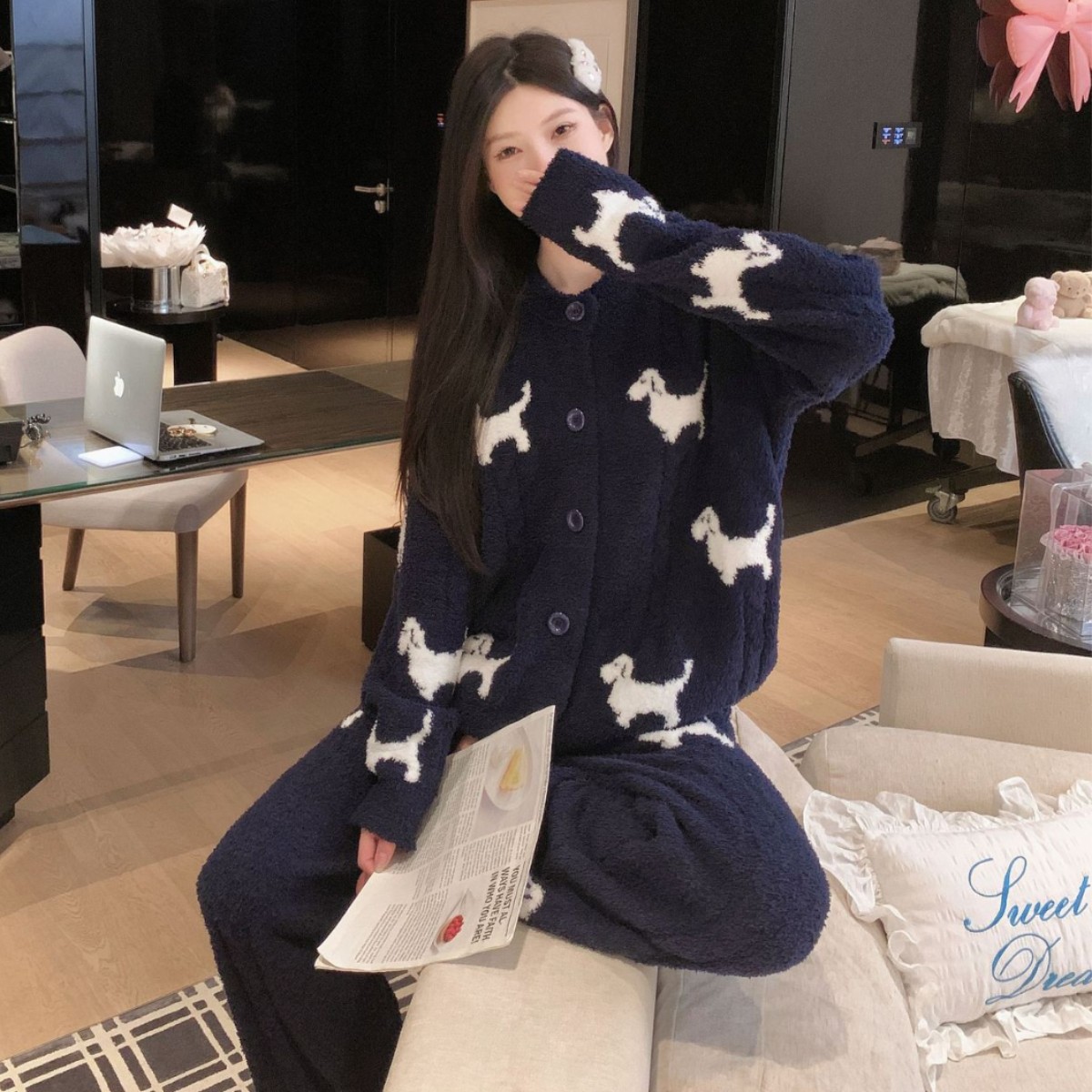 睡袍绞花针织学院秋冬 Womens Cable Knit Preppy Winter Robes
