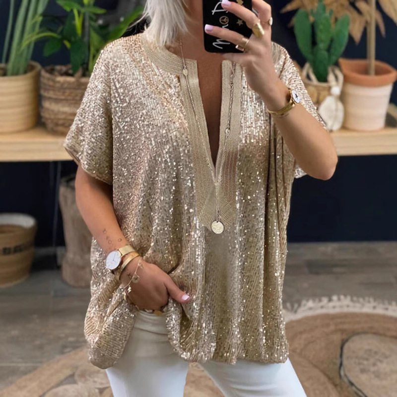 晚宴派对宽松亮片短袖上衣女 Party Sequin Short Sleeve Women