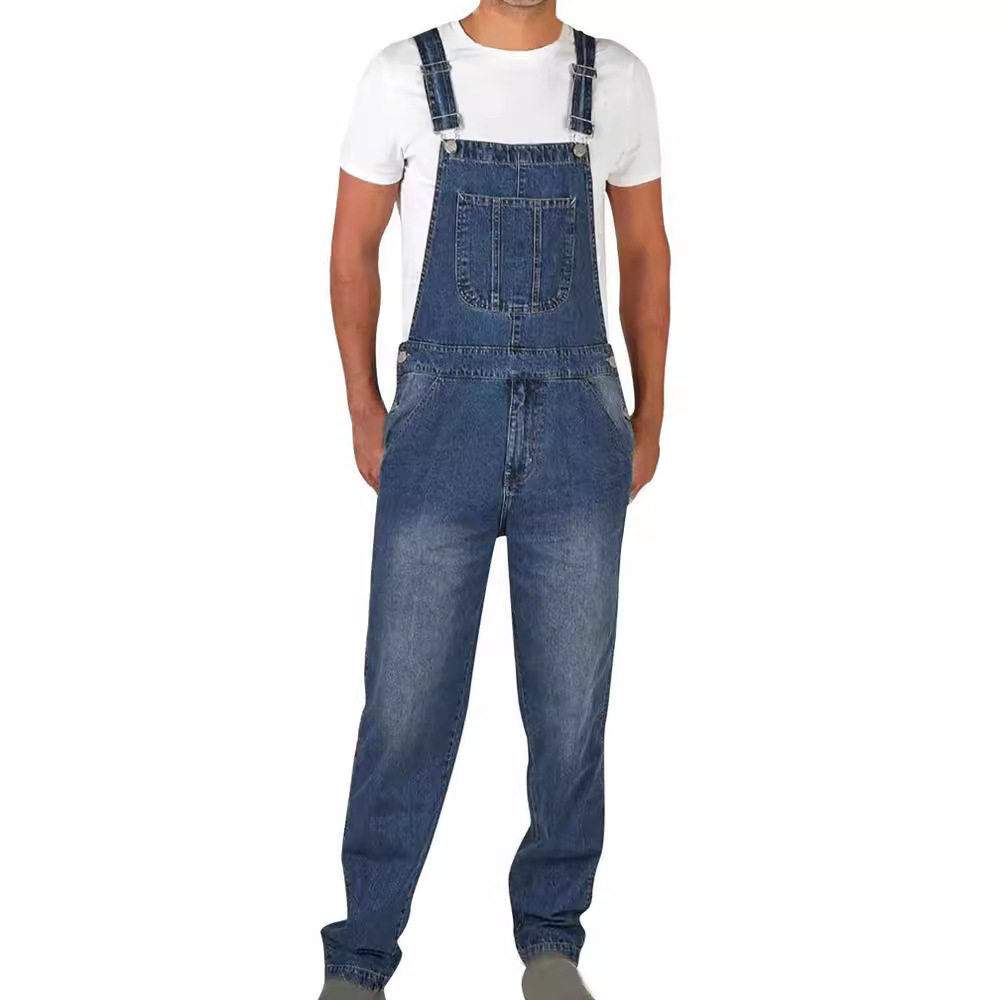 男春夏纯色大码个性背带裤 Mens spring summer denim overalls