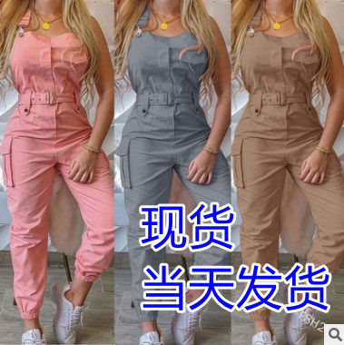 女时尚抹胸连体工装口袋 Ladies Strapless Cargo Jumpsuit Chic