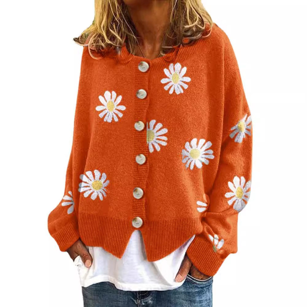 女士针织绣花毛衣开衫 Womens Embroidery Knit Sweater Cardigan