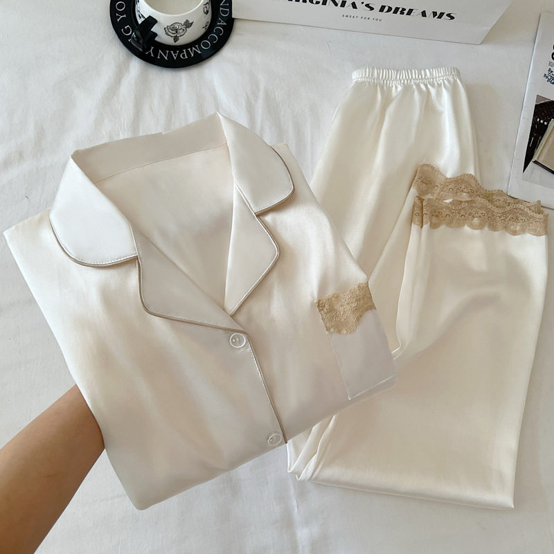 女春秋款纯色蕾丝花边睡袍 Women Spring Autumn Solid Lace Robe