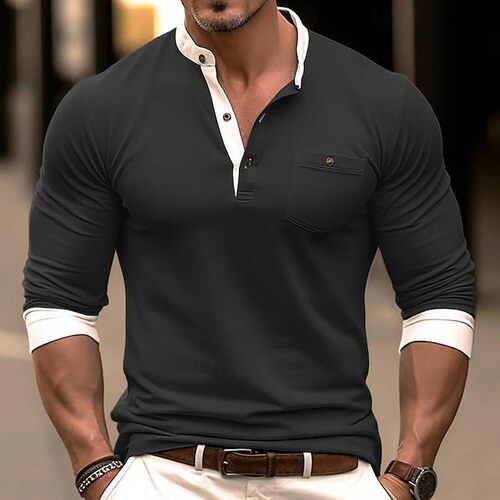 男亨利领打底T恤上衣 Mens Henley Neck Base Layer T Shirt Top