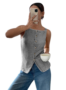 夏季条纹无袖上衣女韩版休闲百搭外穿出街约会通勤穿搭款Tank Top