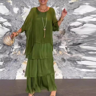 层次宽松长裙 flowy dress vacation wear loose 度假连衣裙女长袖