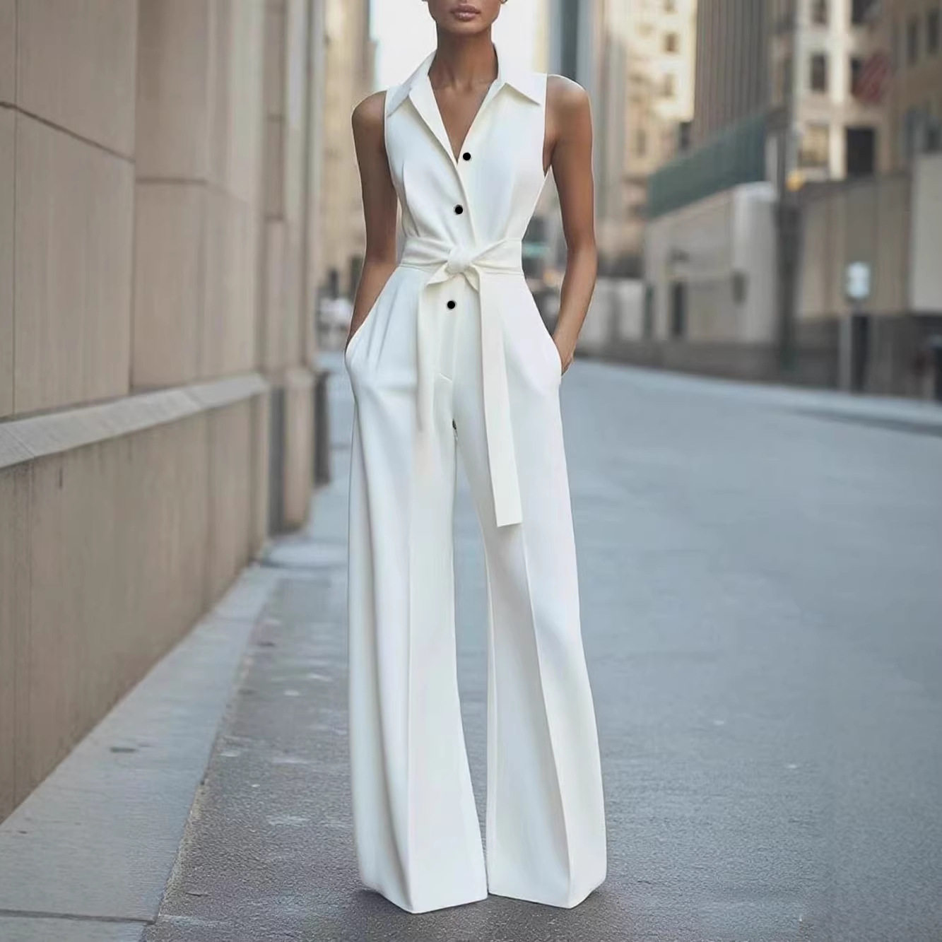 高端女装修身连体裤白色无袖夏季正式场合 Jumpsuit Formal Women